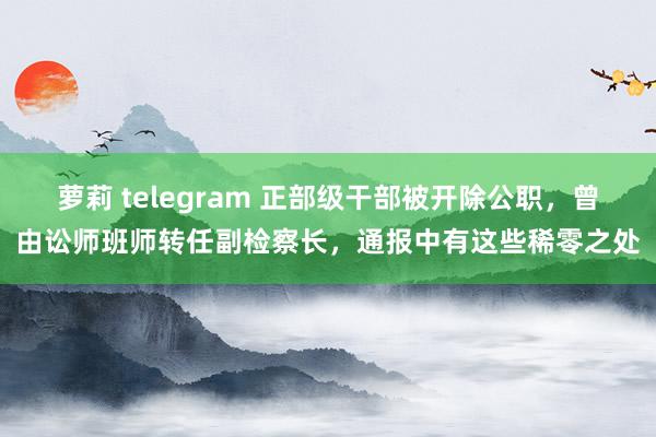 萝莉 telegram 正部级干部被开除公职，曾由讼师班师转任副检察长，通报中有这些稀零之处