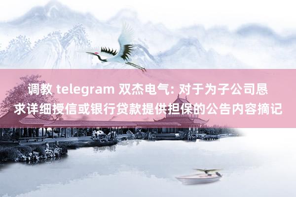 调教 telegram 双杰电气: 对于为子公司恳求详细授信或银行贷款提供担保的公告内容摘记