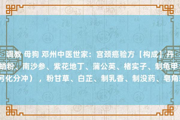 调教 母狗 邓州中医世家：宫颈癌验方【构成】丹参、黄芪、茜草 ，海螵蛸粉、南沙参、紫花地丁、蒲公英、楮实子、制龟甲、东阿胶（另化分冲） ，粉甘草、白芷、制乳香、制没药、皂角刺 ，白花蛇活草 。【用法】上药除...