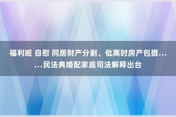 福利姬 自慰 同居财产分割、仳离时房产包摄……民法典婚配家庭司法解释出台