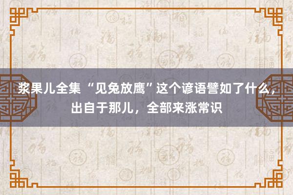 浆果儿全集 “见兔放鹰”这个谚语譬如了什么，出自于那儿，全部来涨常识